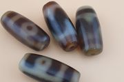 Vintage Himalayan Tibetan 2 Eyes &amp; ZigZag Pattern Agate Bead Lot Of 4