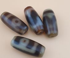 Vintage Himalayan Tibetan 2 Eyes & ZigZag Pattern Agate Bead Lot Of 4