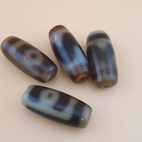 Vintage Himalayan Tibetan 2 Eyes & ZigZag Pattern Agate Bead Lot Of 4