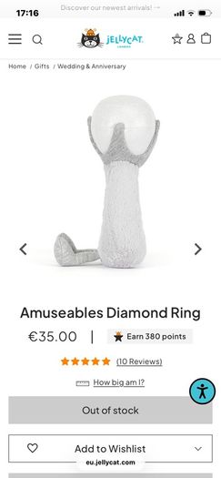 New JELLYCAT Amuseables Diamond Ring