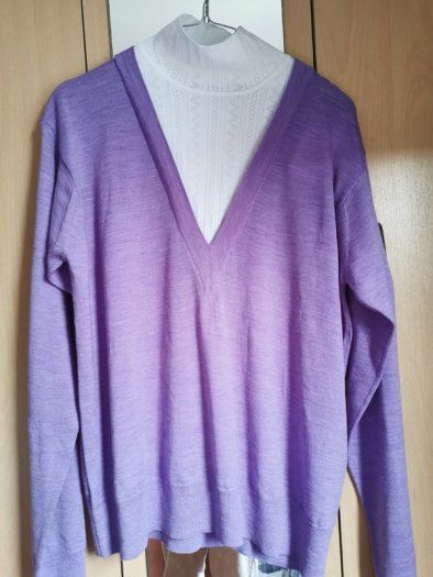 BNWT - Sandro Esther Parme Lilac High Neck Layered V Neck wool Jumper UK 12