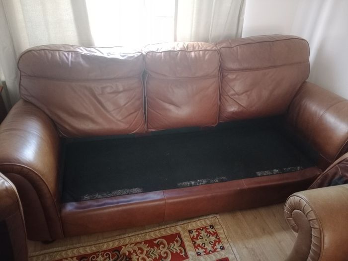 3 seater brown leather sofa