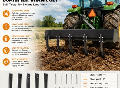 5pcs Box Blade Shank, 16" Scarifier Shank, 3 Holes Box Scraper Shank,