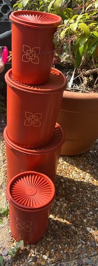 70s Tubberware Harvest Sunburst Orange nesting containers