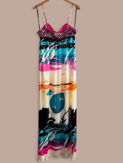 Custo Barcelona Luxury Designer Size 8-10 Silk Maxi Dress