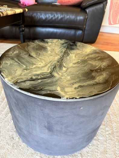 Cushion storage, coffee table, pouffe with epoxy design