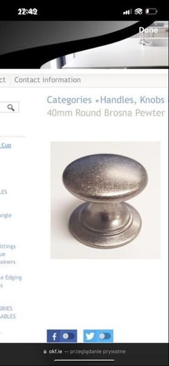 Knob40mm Round Brosna Pewter 100 Available