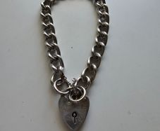 Vintage Sterling Silver Heart Padlock Charm Bracelet