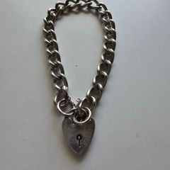 Vintage Sterling Silver Heart Padlock Charm Bracelet