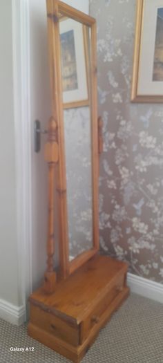 Solid Pine Cheval Mirror with Drawer