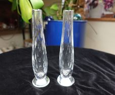 Pair of WATERFORD Crystal Slim Bud Vases Signed