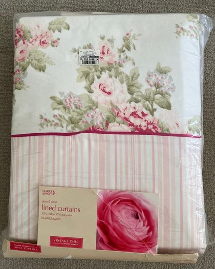 Pencil Pleat Lined Blush Blossom Curtains - Never Used