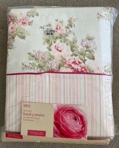 Pencil Pleat Lined Blush Blossom Curtains - Never Used
