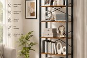 Narrow bookcase 6 levels shelves
