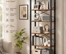 Narrow bookcase 6 levels shelves