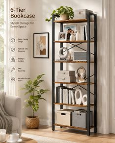Narrow bookcase 6 levels shelves