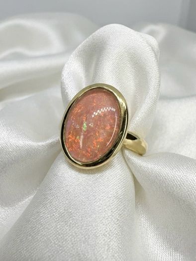 Opal Stunning Terra Opalis Gold Plated Silver Ring Padparadscha Glow