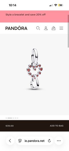 Pandora Connected Hearts & Red Stones Dangle Charm