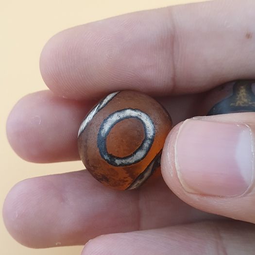 Vintage Etched Carnelian Agate Beads Tribal Gemstone Lot of 3