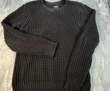 AllSaints Rok Crew Jumper Size Medium Mens Black 100% Cotton Ribbed Knit Sweater