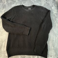 AllSaints Rok Crew Jumper Size Medium Mens Black 100% Cotton Ribbed Knit Sweater