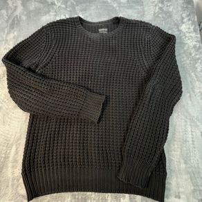 AllSaints Rok Crew Jumper Size Medium Mens Black 100% Cotton Ribbed Knit Sweater