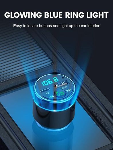 Bluetooth Car Adapter 5.3, Mohard All-Metal PD 30W & QC3.0 18W Fast Car Charger, Wireless FM Radio CarCigarette Lighter FM Transmitter for Car, Noise Cancelling Hands-Free Call Hi-Fi Music, Ring Light