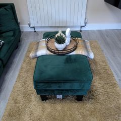 2 Year old Stylish Green Velvet Sofa Set with Footstool in  Excellent Condition