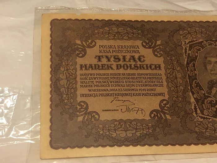 1000 Marek Polskich 1919 Huge note in very nice condition
