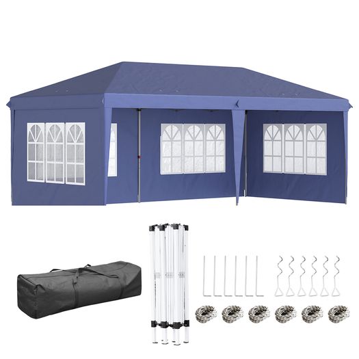 3 x 6m Pop Up Gazebo, Height Adjustable Marquee Party Tent with Sidewalls and Storage Bag