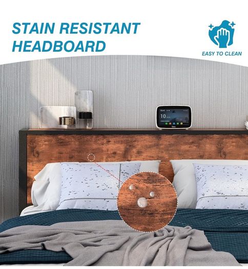King Size Bed Frame with Storage Wooden Headboard