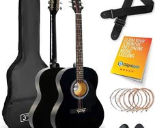 Full Size 4/4 Acoustic Guitar Steel String Pack Bundle for Beginners - 6 Months FREE Lessons, Bag, Picks and Spare Strings (FREE SHIPPING)