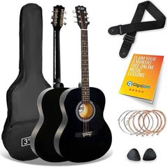 Full Size 4/4 Acoustic Guitar Steel String Pack Bundle for Beginners - 6 Months FREE Lessons, Bag, Picks and Spare Strings (FREE SHIPPING)