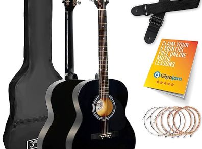 Full Size 4/4 Acoustic Guitar Steel String Pack Bundle for Beginners - 6 Months FREE Lessons, Bag, Picks and Spare Strings (FREE SHIPPING)
