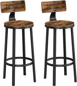 _Set of 2, Bar Chairs, High Stools, with Backrest, Kitchen Seat, Steel Frame, 73.2 cm High Seat, Easy Assembly, Industrial Style, Rustic Brown and Black