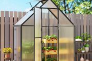 Aluminum Polycarbonate Garden Greenhouse with Adjustable Window and Hinged Door Weather-Resistant Transparent