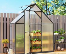 Aluminum Polycarbonate Garden Greenhouse with Adjustable Window and Hinged Door Weather-Resistant Transparent