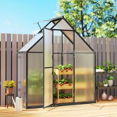 Aluminum Polycarbonate Garden Greenhouse with Adjustable Window and Hinged Door Weather-Resistant Transparent