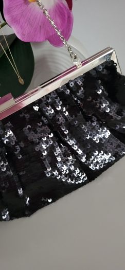 Black bling clutch bag with chain strap