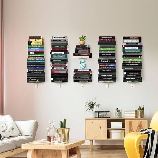 NEW SALE | Invisible Floating Bookshelf for Wall Mounted, 4 Tier Vertical Spine Book Tower, 2 Pack White