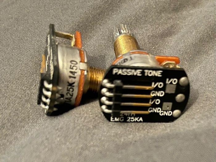 Emg 25k active tone Pot long shaft for active pickup Gibson SOLDERLESS replacement potentiometer