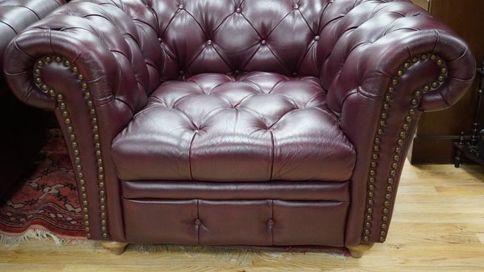 Pair of Plum Leather Armchairs