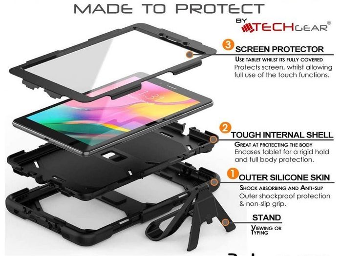 TECHGEAR G-SHOCK New Samsung Galaxy Tab A 8.0" 2019 Case (SM-T290 / SM-T295) Tough Rugged HEAVY DUTY, Armour Shockproof Survival Case with Stand