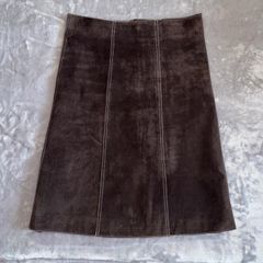 Vintage Y2K Real Suede Chocolate Brown Midi Skirt 100% Suede A-Line Boho Indie UK8
