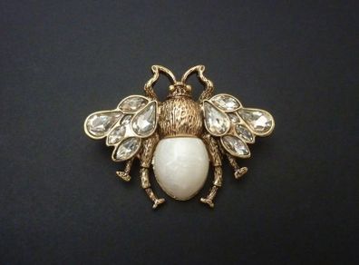 Honey Bee Ivory Pearl Crystal Brooch Pin