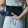 Black Croc Patent Leather Shoulder Bag / Envelope Clutch with Silver Chain Image 4