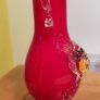 Retro Hand Blown Red Glass Vase Cased in White Cherry Blossom 70's Image 2