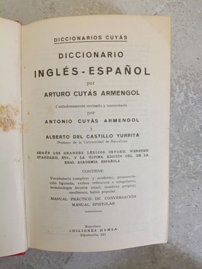 Ingles Espanol Spanish English Dictionary by Arturo Cuyas Armengol