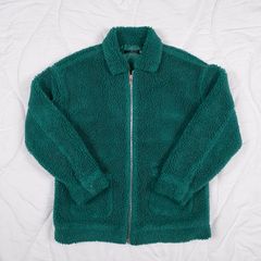 Missguided Dark Teal Green Sherpa Teddy Fleece Zip Jacket 8UK/36EU