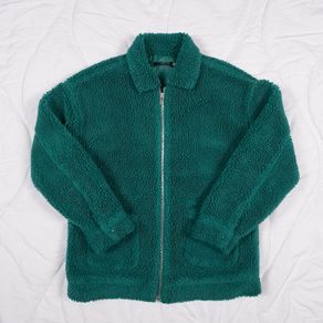 Missguided Dark Teal Green Sherpa Teddy Fleece Zip Jacket 8UK/36EU
